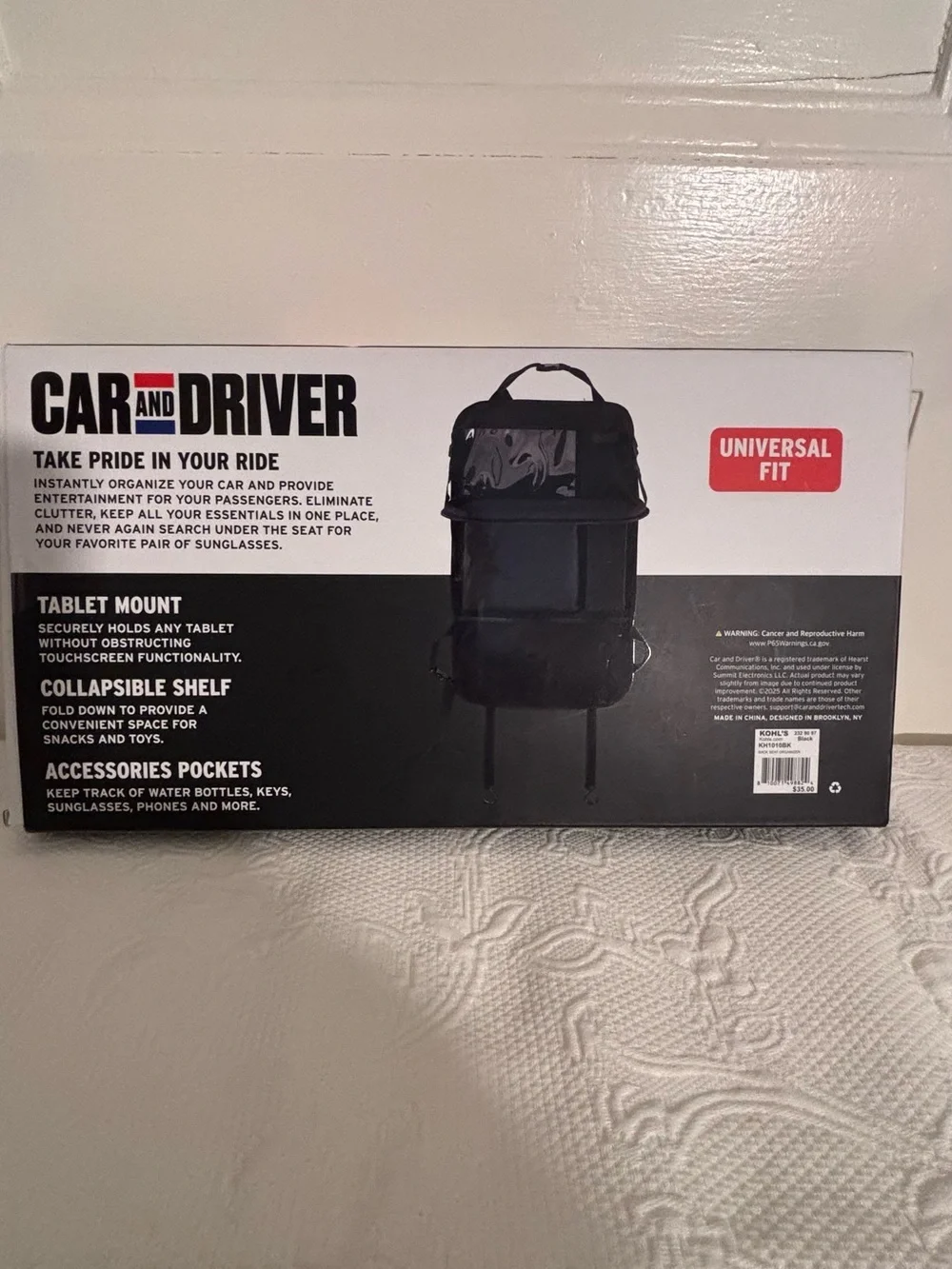 Car and Driver Black Back Seat Organizer with Tablet Mount